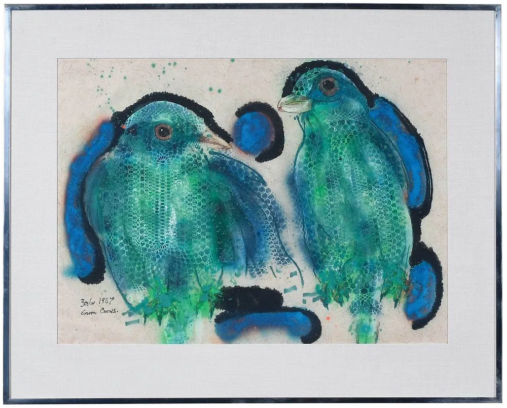 Karl Zerbe, Green Crows, 1967, watercolor on fibrous paper