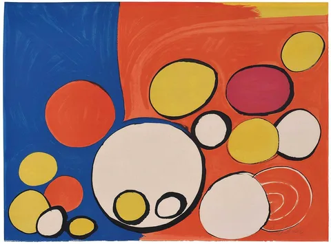 Alexander Calder Lithograph, Circle With Eyes, from Our Unfinished Revolution portfolio, 1976, color lithograph