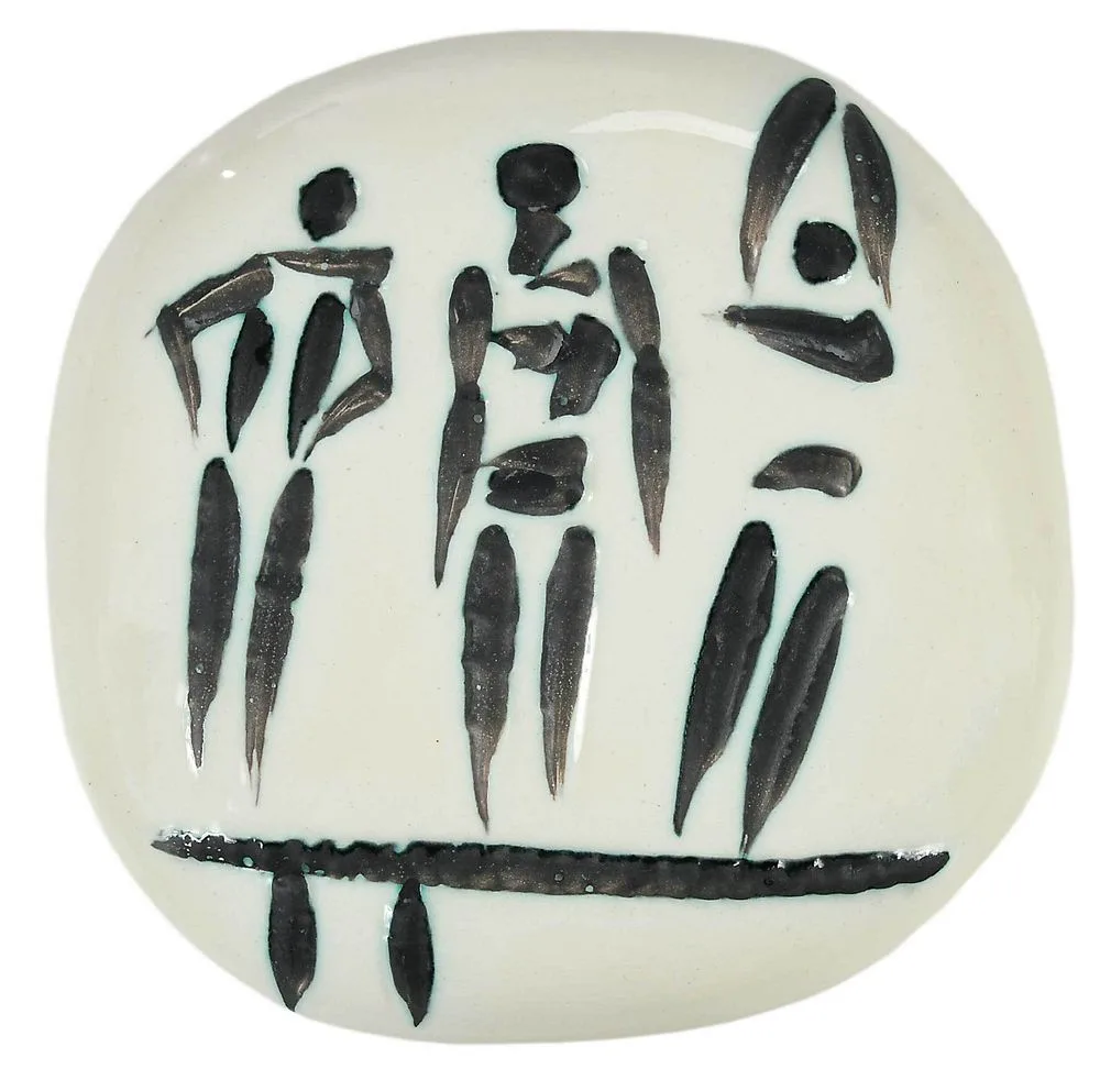 Pablo Picasso Plaque, Three Figures on Trampoline, (Ramie 375), 1956, engraving accentuated with oxidized paraffin