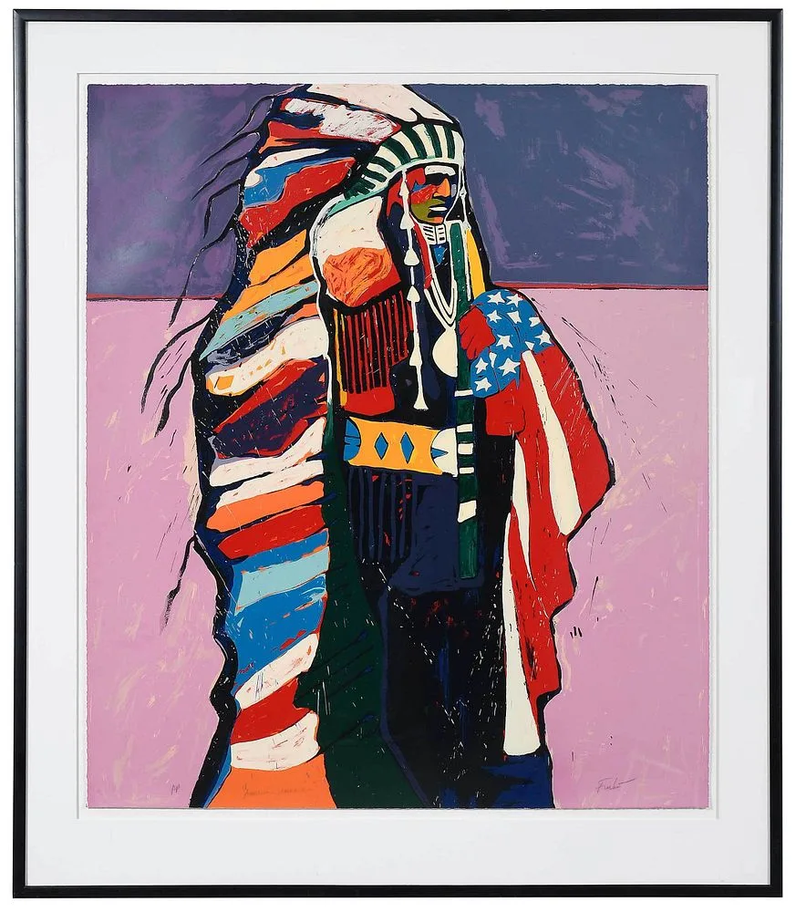 American Warrior by Malcom Furlow Native American Serigraph, serigraph on paper, sold Apr 2022