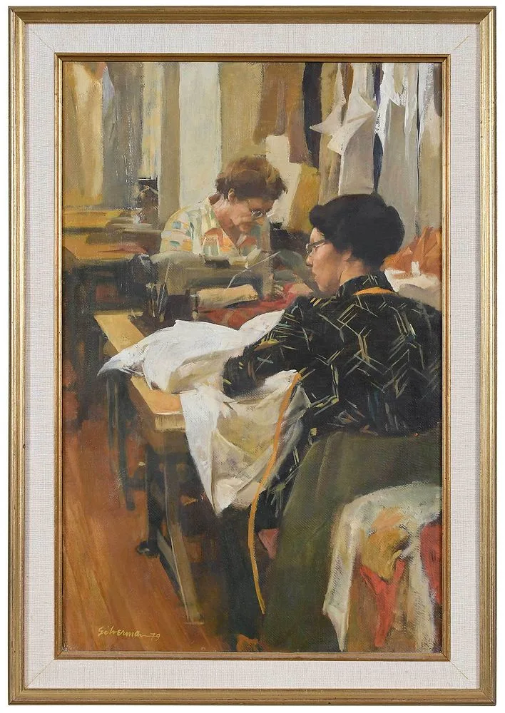 Burt Silverman, Shop Workers, 1979, oil on canvas