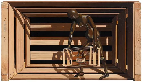 Ernest Albert Land, The Crate, trompe l'oeil oil on Masonite
