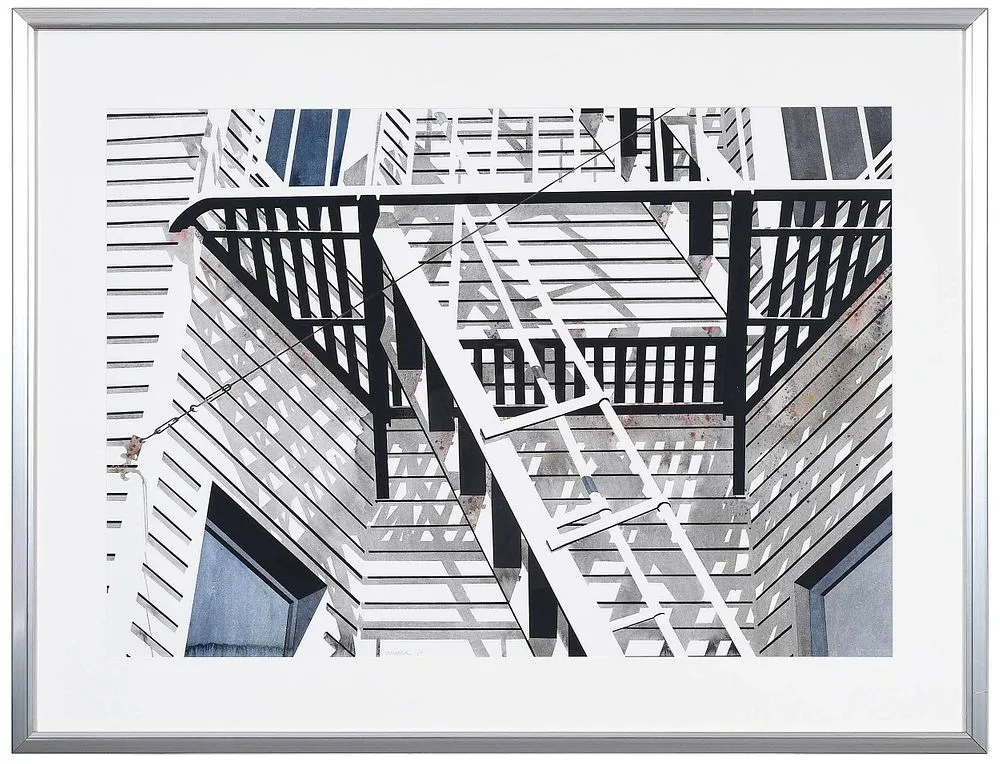 George Dombek, Fire Escape, Columbus and Broadway, 1981, watercolor