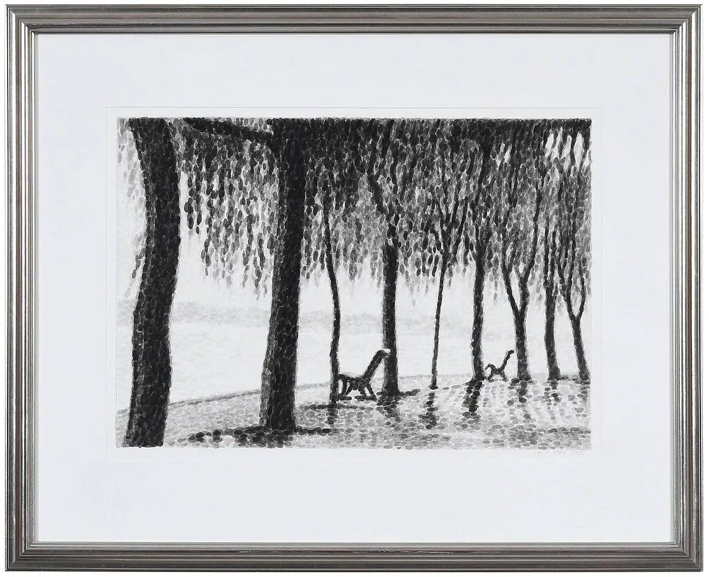 Hsiang Ning Han, Park by a River, 1988, ink on paper