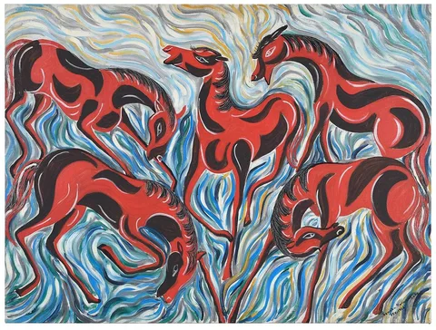 Senaka Senanayake, Red Horses, 1962, oil on canvas