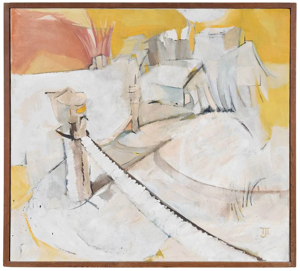 Thomas Jun Ide, Abstract Landscape, circa 1950s, oil on canvas