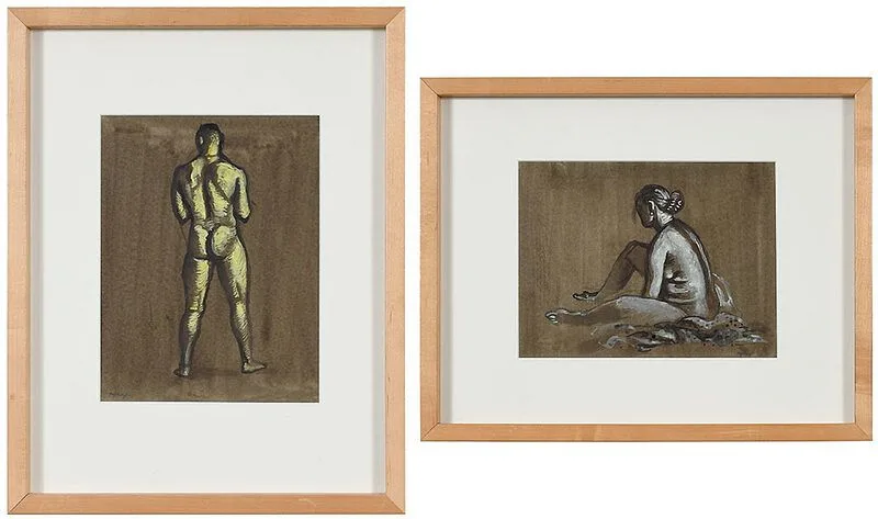 Roy Nydorf, Two Nudes: Seated Female Nude and Standing Male Nude, each signed "Nydorf", brown ink, wash, gouache on paper,ÿeach