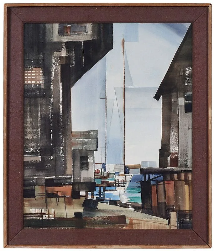 Walter B. Colebrook, Abstract Wharf Scene, watercolor on paper