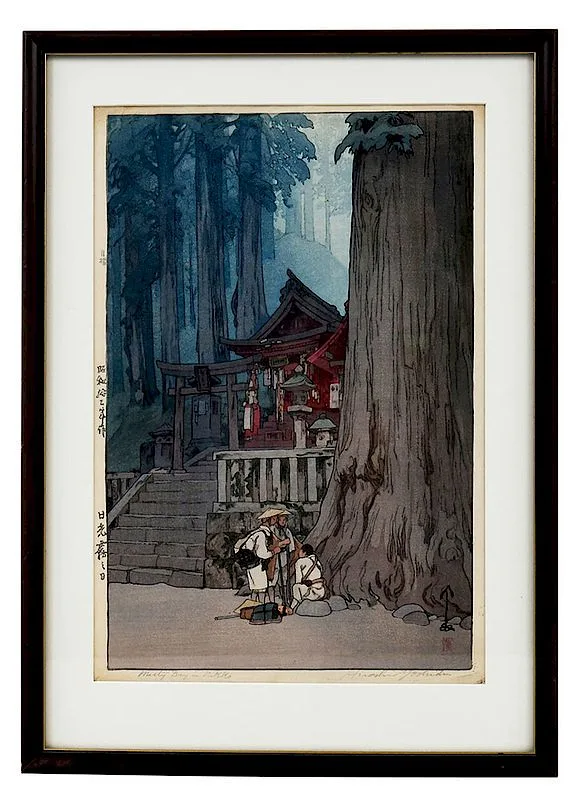 Untitled by Hiroshi Yoshida, "Misty Day In Nikko" woodblock on paper, sold Nov 2018
