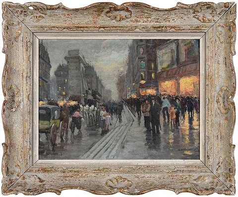 Charles Vignon, Parisian Street, Evening, oil on canvas