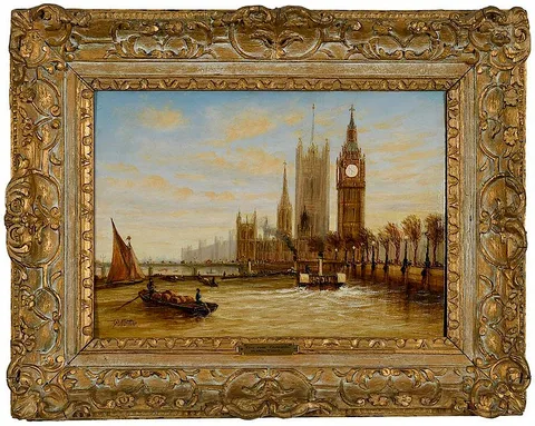 Francis Moltino, View of the Thames and Big Ben, oil on artist board