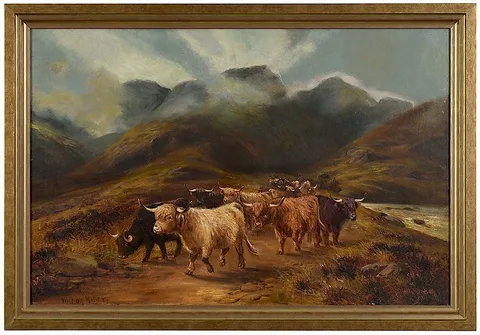 Wilton Motley, Highland Landscape with Cattle, oil on canvas