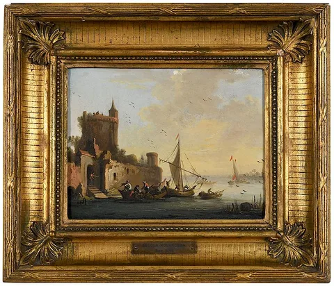 Joseph Vernet, Fishermen Below a Fortress, oil on panel