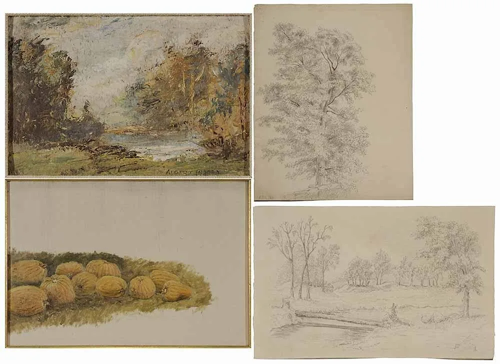 Four sketches: Pumpkin Patch by Albert Babb Insley, oil on canvas, offered Nov 2016