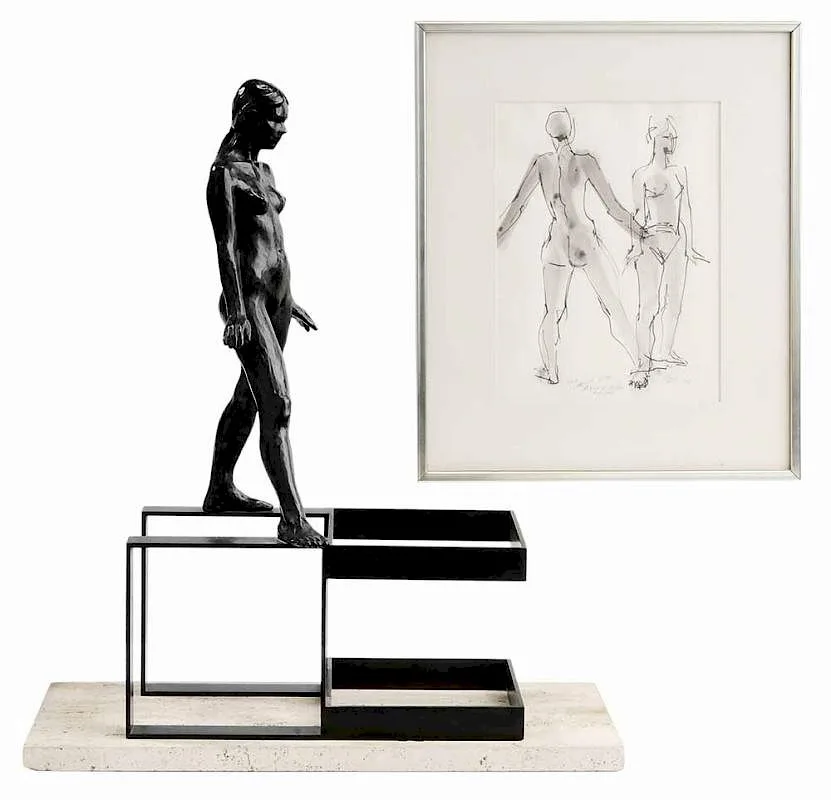Richard A. Miller, Untitled, nude on framework, 1969, ink and ink wash on paper