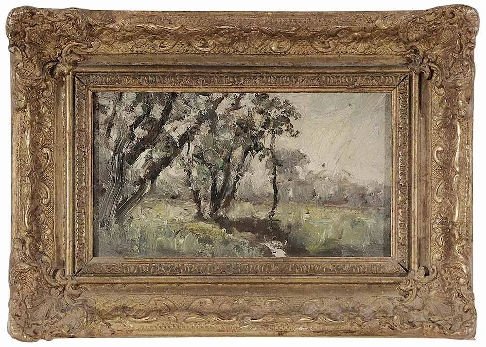 Landscape (recto), Sailor (verso) by George Boyle, oil on panel, sold Nov 2016