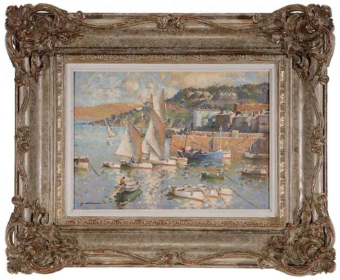 Arthur Hayward, Porthminster Point, St. Ives, Cornwall, oil on paper board