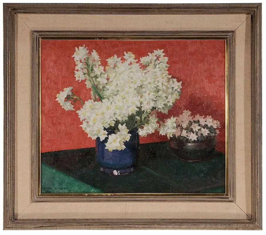 Still Life with Narcissi (Paperwhites) by Louis August Sargent, oil on canvas, sold Sep 2016