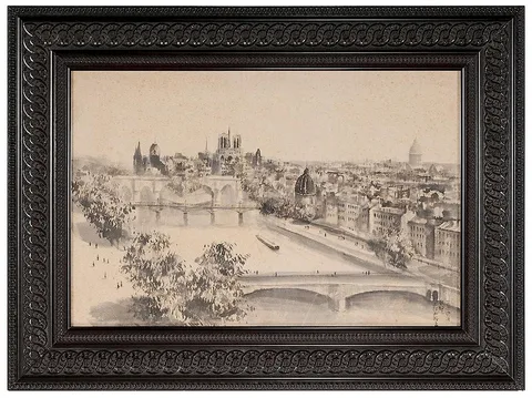 Hiroyuki Moriyama, Birdseye View of Paris, circa 1964, ink and ink wash on paper