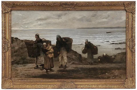 Ulysse Butin, Fisher Folk Coming up from the Beach, oil on canvas
