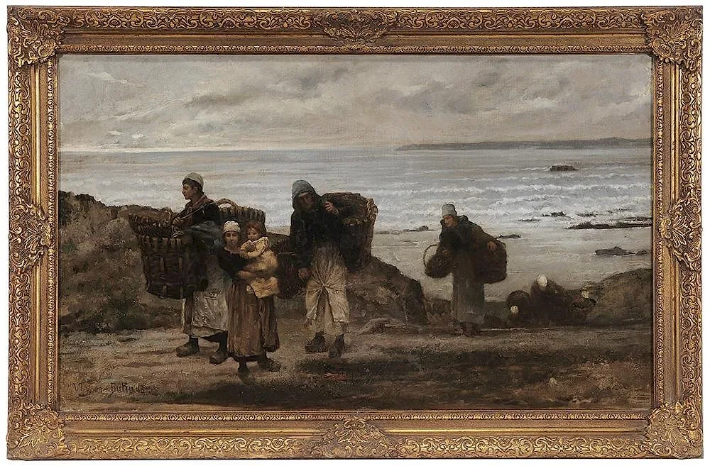 Ulysse Butin, Fisher Folk Coming up from the Beach, oil on canvas