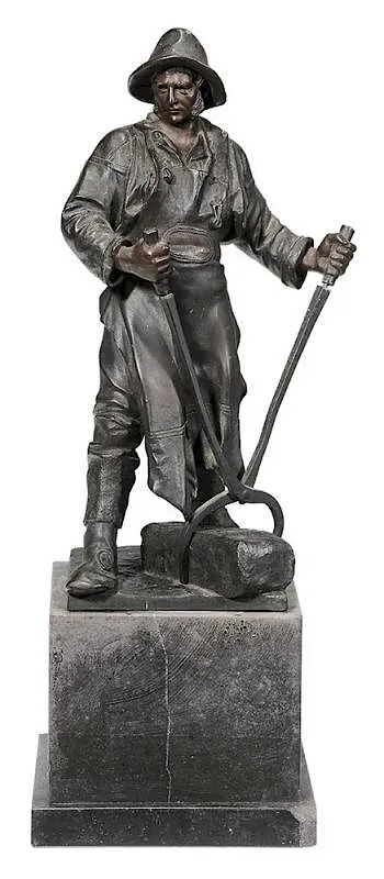 Friedrich Reusch, Steel Worker, patinated bronze on black marble plinthe