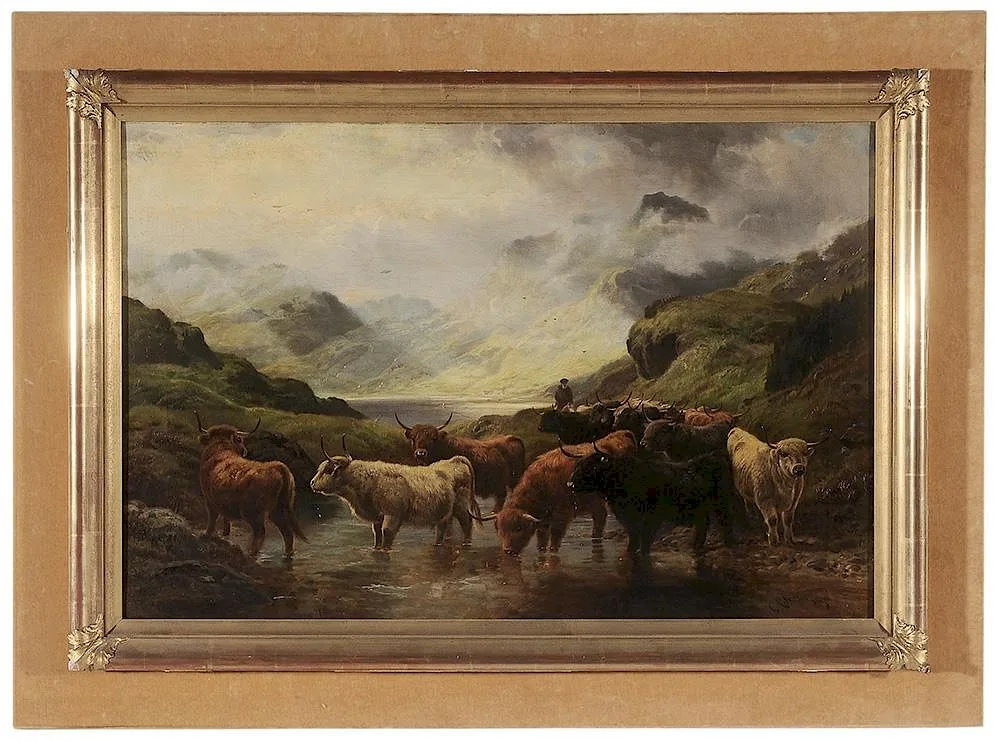 ) Highland Landscape with Cattle by Robert Watson, oil on canvas, sold Jan 2016