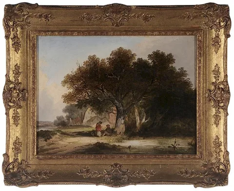 Travelers Resting, not apparently signed by Edward Charles Williams, oil on canvas, sold Jan 2016