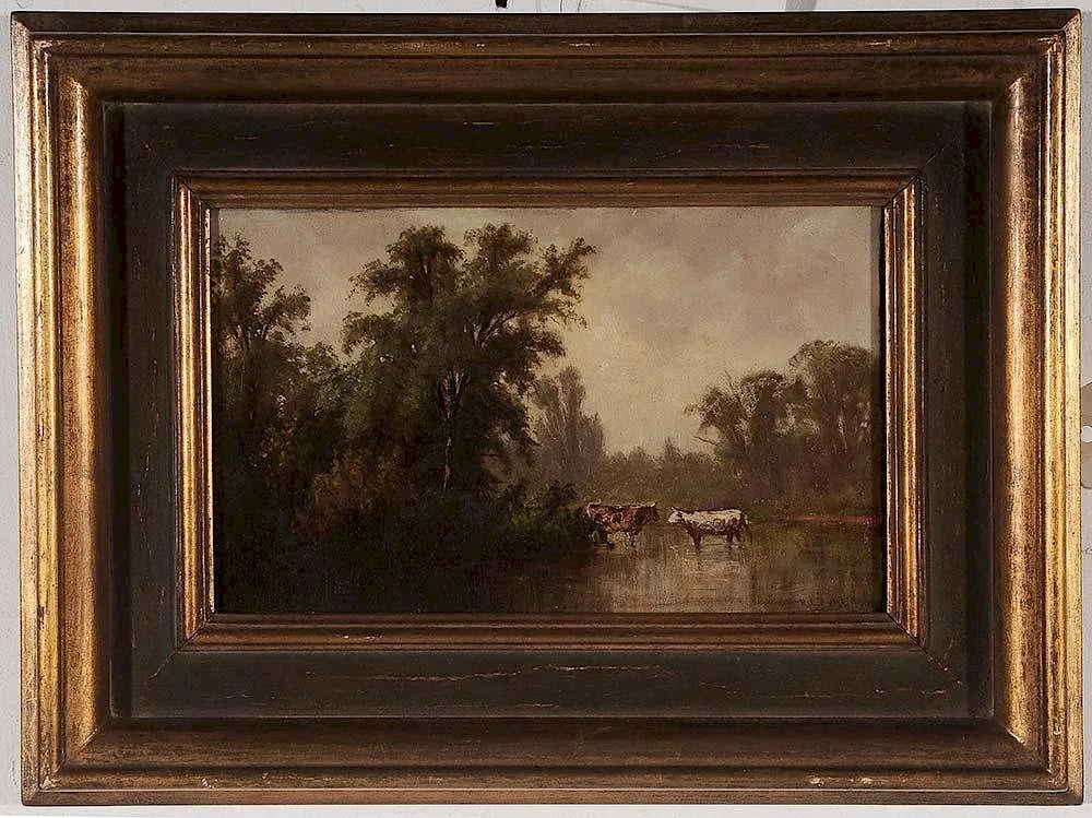 Robert Lorraine Pyne, Landscape with Cows in a River, oil on canvas