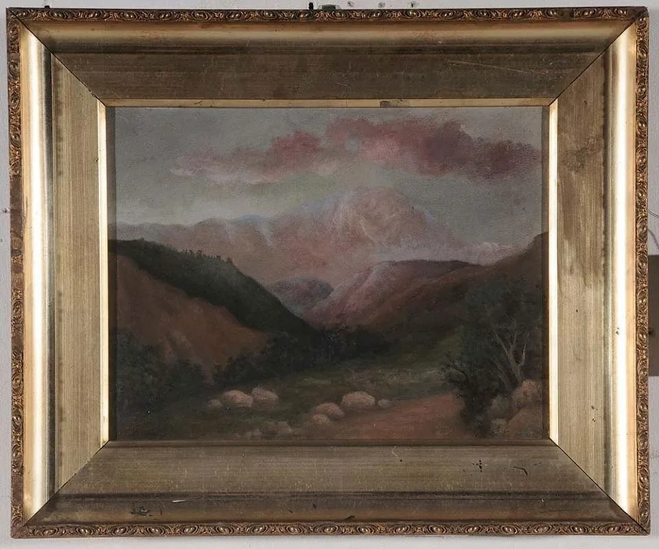Pike's Peak at Sunrise by Harriett Freeman Wright, oil on artist board, offered Dec 2015