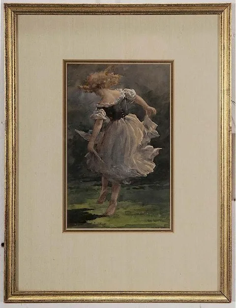 William Henry Holmes, Dancing Red-Haired Girl, possibly Maggie Mitchell, watercolor on paper