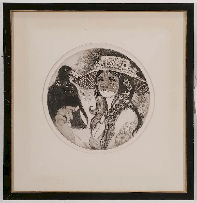 Sorceress by Boyd Saunders, drypoint etching on paper, offered Dec 2015
