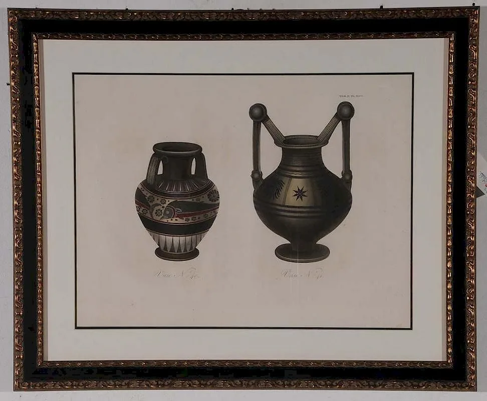 Alexandre de Laborde, Two Vases, 1823, [Vase No. 40 and Vase No. 41,] hand-colored steel engraving on Worth paper