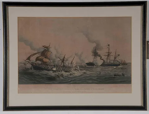 Louis Le Breton, Untitled, Print of Naval Engagement Between the [USS Kearsarge] and the [Alabama] of Cherbourg on Sunday