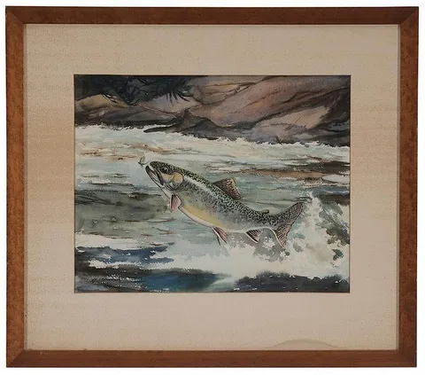 William J. Schaldach, Brook Trout Breeching for a May Fly, watercolor on paper