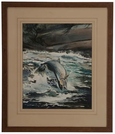 William J. Schaldach, White Water Rainbow Trout, watercolor on paper