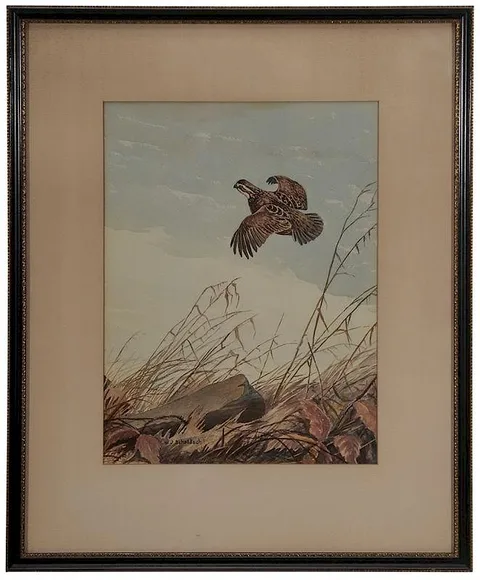 William J. Schaldach, Quail in Flight, watercolor on paper