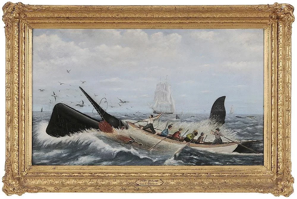 Sperm Whaling by George Frederick Wright, oil on canvas, sold Sep 2015
