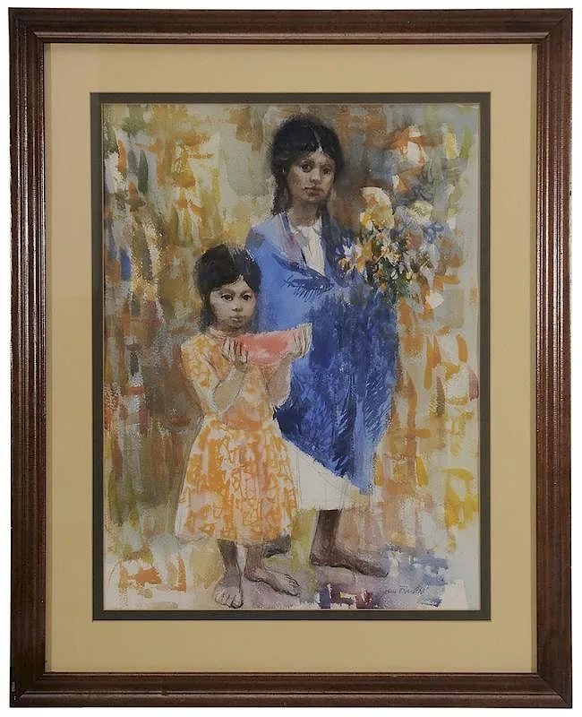 Two Children by John William Bashor, watercolor over pencil on paper, offered Sep 2015