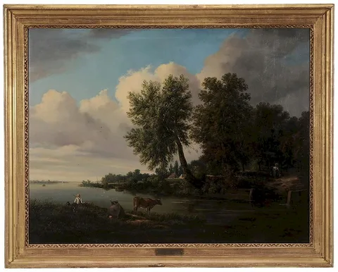William Ashford, River Landscape with Boy Fishing Off a Bank, oil on canvas