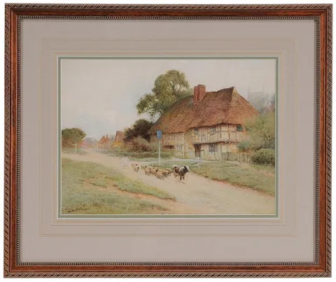 Arthur Claude Strachan, Shepherd Herding Cattle Down a Road, watercolor on paper