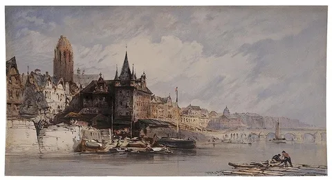 William Callow, The Rententurm, Looking Towards the Old Bridge on the Main, Frankfurt, watercolor on paper