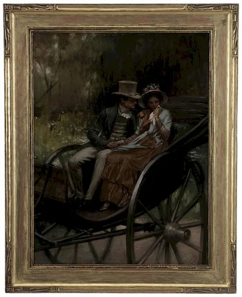 Charles Yardley Turner, Lover's in a Carriage, oil on canvas