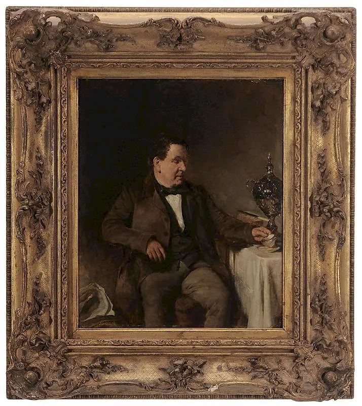 The Tea Drinker by David Oyens, oil on artist board, sold Sep 2015