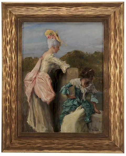 Max Frederich Rabes, Two [Elegantes] on a Terrace, oil on canvas