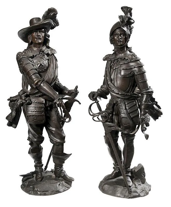 Émile-Victor Blavier, Two figural bronzes: Henri de Lorais and Frederic-Maurice de la Tour, 1851, patinated bronze