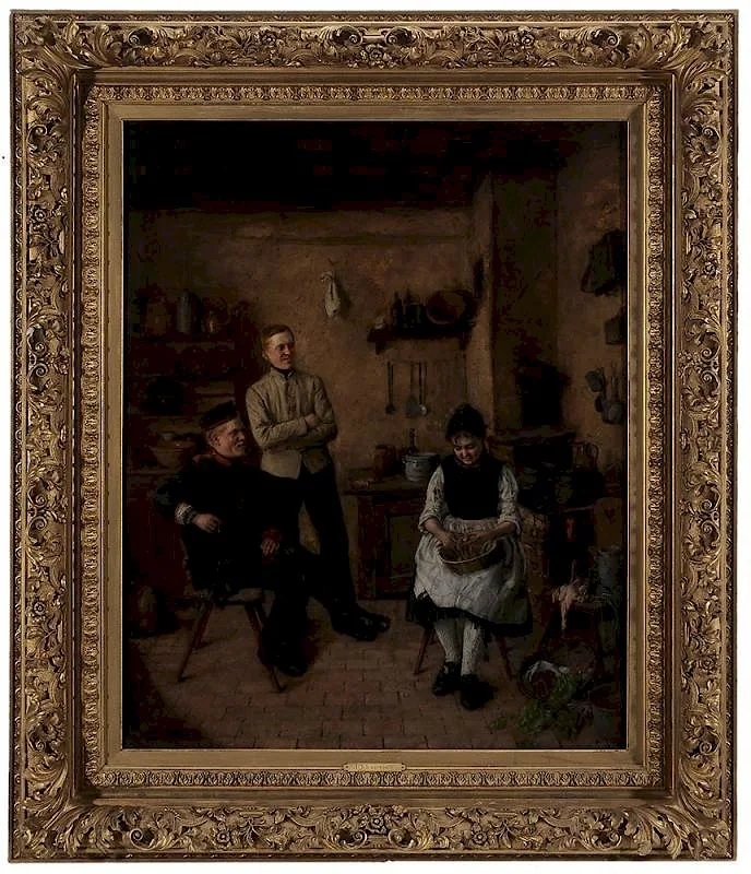 Anxiously Awaiting Dinner by Johannes Kleinschmidt, oil on canvas, sold Sep 2015