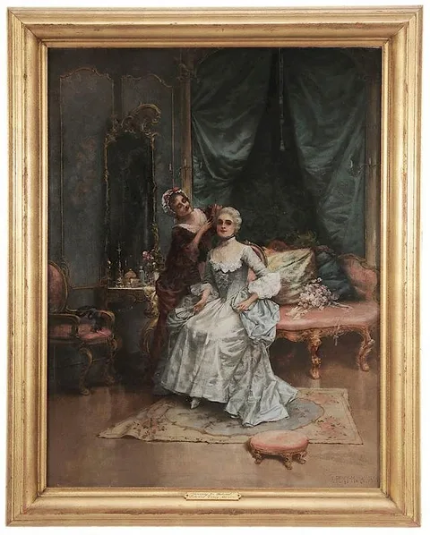 Dressing for Rehearsal by Edward Percy Moran, oil on canvas, offered Sep 2015