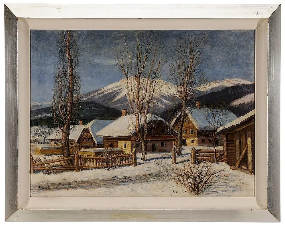 Anton Josef Storch, Alpine Village, oil on canvas