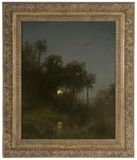 Hermann Herzog, Moonlight in Florida, oil on canvas